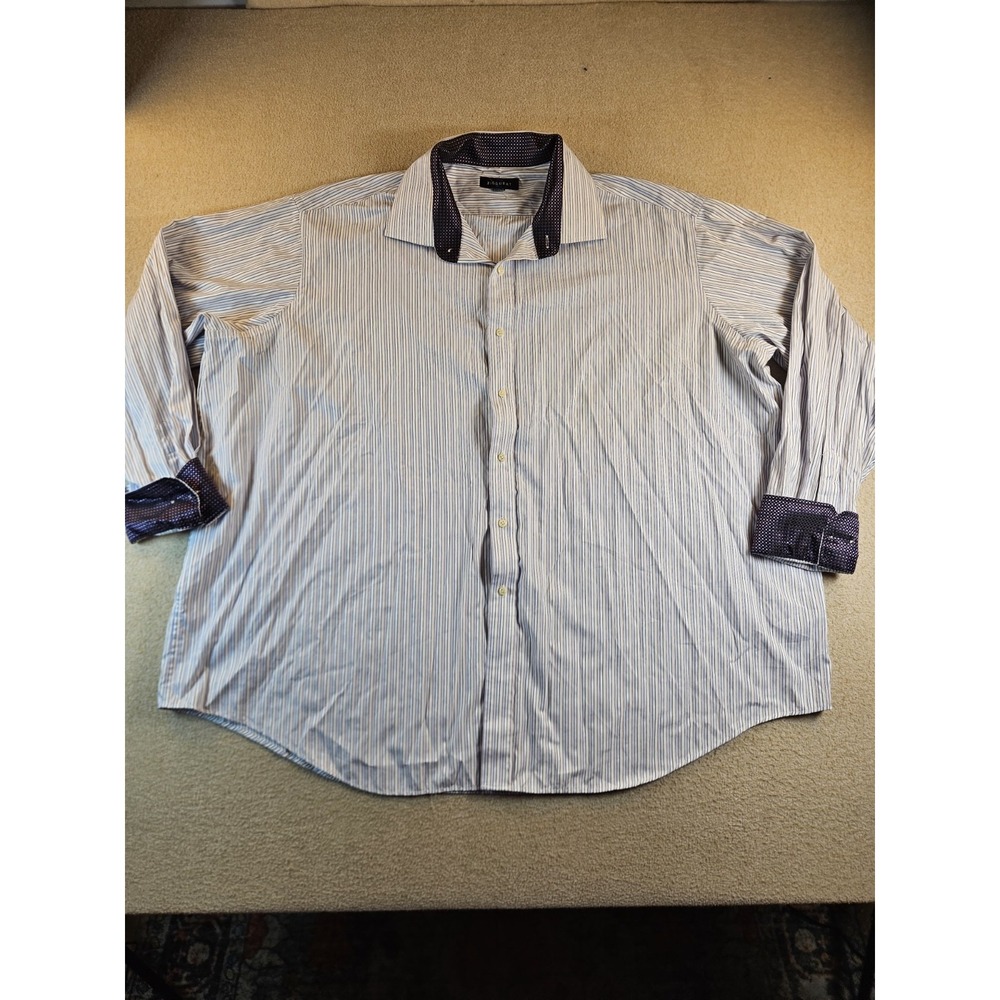 Ziggurat Mens 4X Striped Long Sleeve Button Up Shirt Blue White Contrast Cuffs